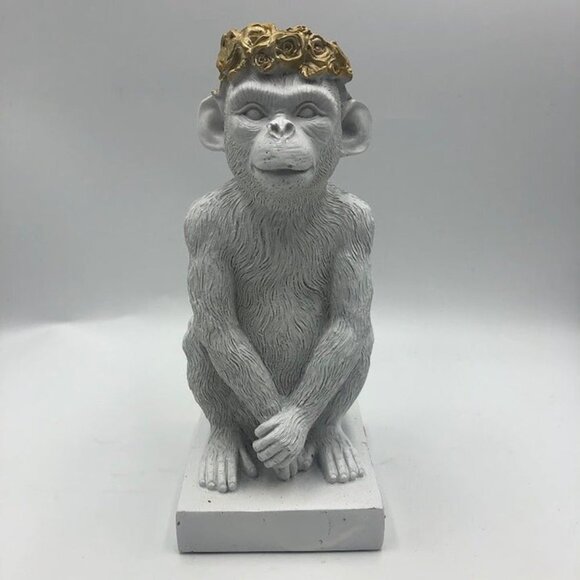 Monkey Figurines Sculptures Gold Flower Crown Tabletop Sagebrook Home Décor - Picture 3 of 12